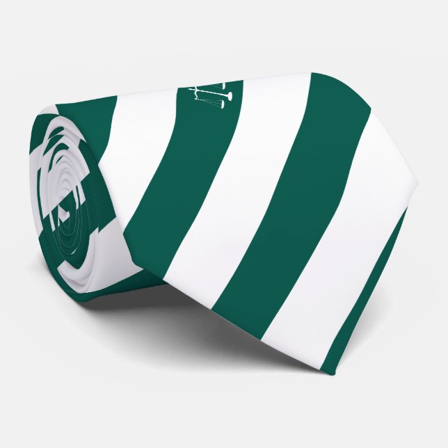 Cravate Échelle verte de justice de rayures d'initiales (Roulé)