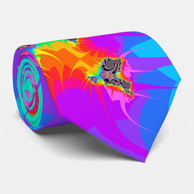 Cravate Éclaboussure en spirale d'arc-en-ciel de fractale (Roulé)