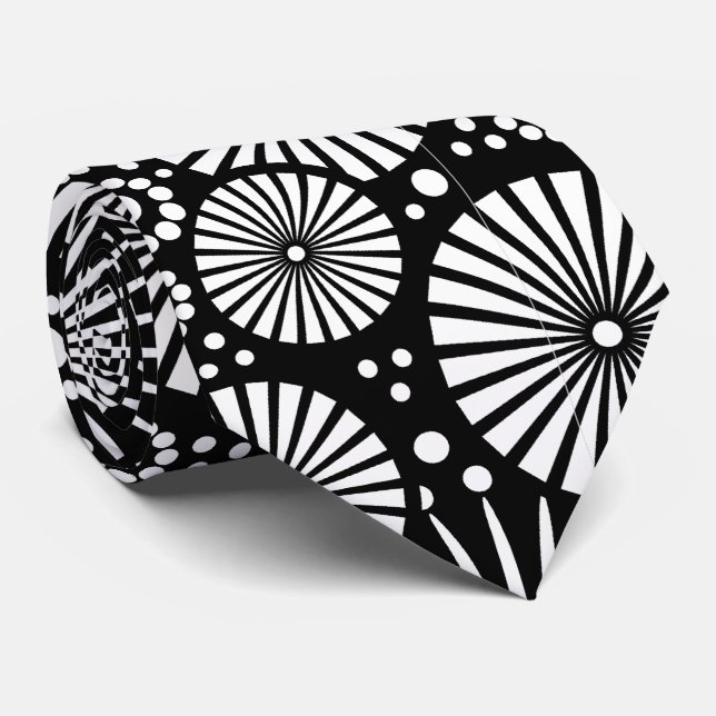 Cravate Éclat de fleurs géométriques noir et blanc élégant (Roulé)
