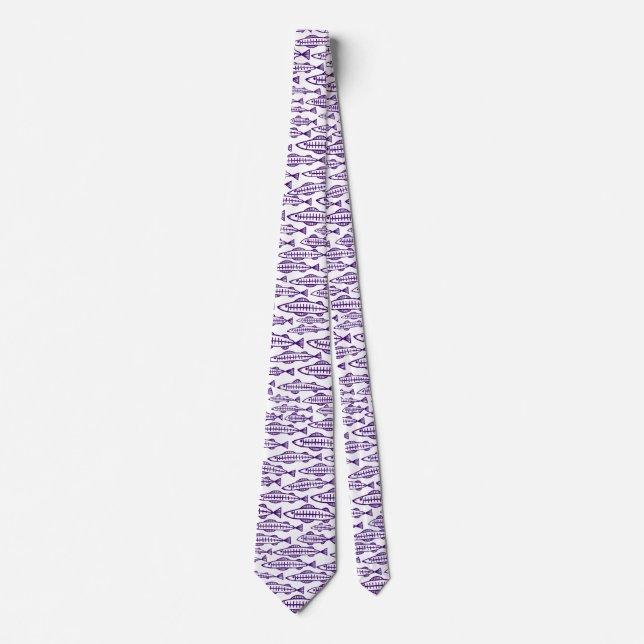 Cravate École de poisson - Violet profond sur blanc (Devant)