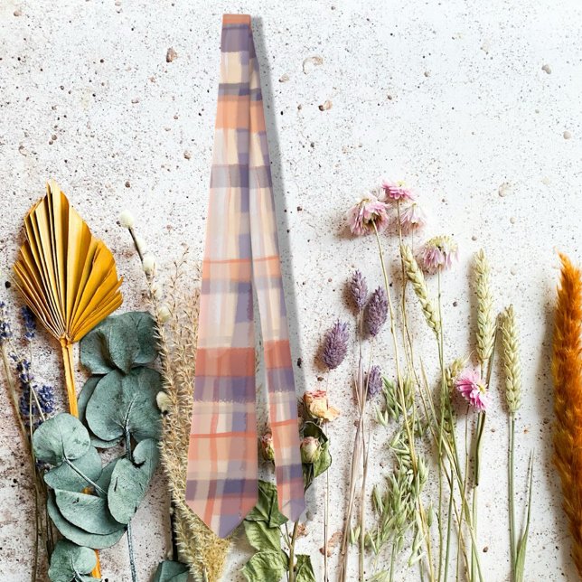 Cravate écossais écossais beige orangé chèque moderne (Créateur téléchargé)