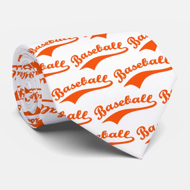 Cravate Écriture de baseball en orange (Roulé)