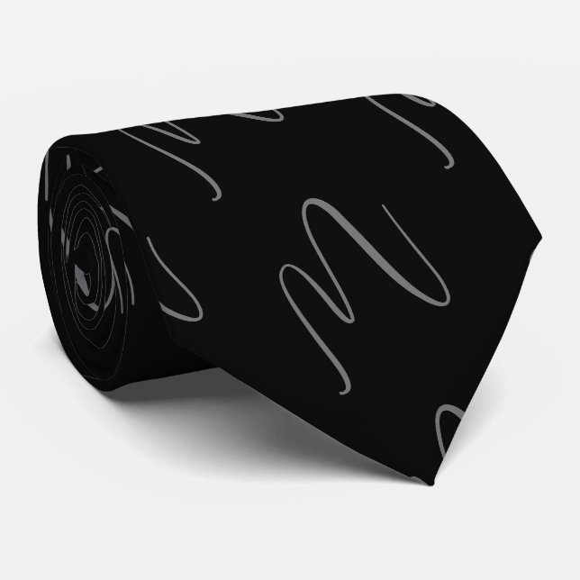 Cravate Écriture élégante noire moderne (Roulé)