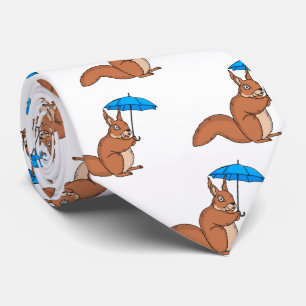 Cravate Écureuil rouge mignon avec dessin animé parapluie