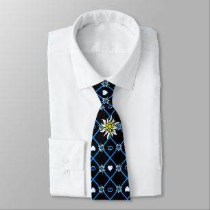 Cravate Edelweiss and Edelweiss pattern on black tie