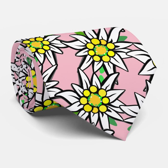 Cravate Edelweiß sur gris, pour les fans de Bavière (Roulé)