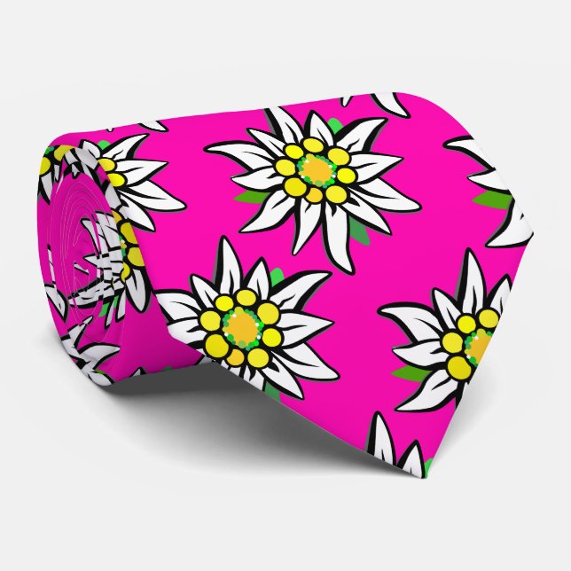 Cravate Edelweiß sur rose, pour les fans de Bavière (Roulé)