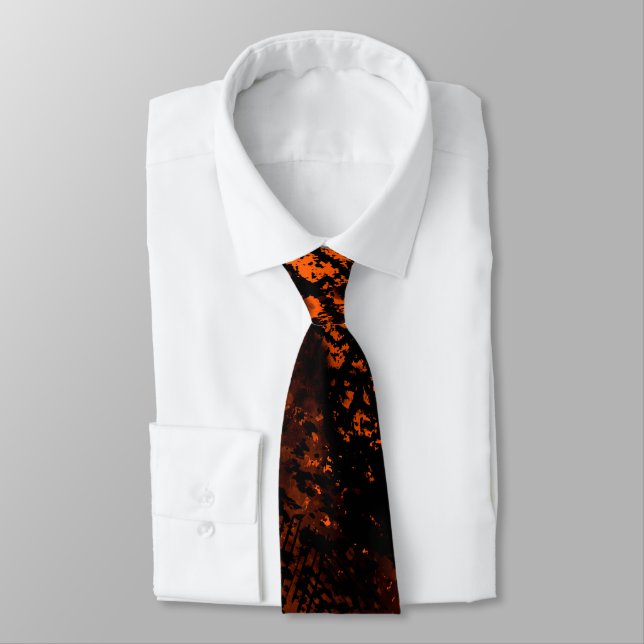 Cravate Effet de taches de peinture orange et noir (Attaché)