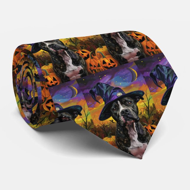 Cravate Éffrayant American Staffordshire Halloween Citroui (Roulé)