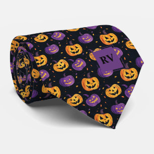 Cravate Éffrayant Cute Halloween Citrouilles Monogramme