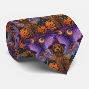 Cravate Éffrayant Goldendoodle Chien Halloween Citrouille