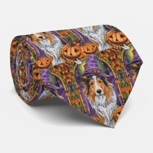 Cravate Éffrayant Rough Collie Chien Halloween Citrouille