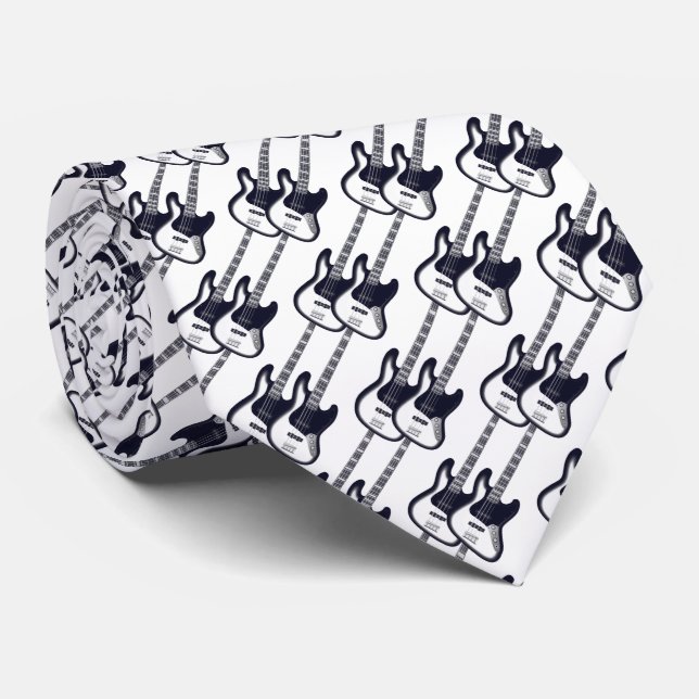 Cravate Electric Two Guitar Pattern in Navy Blue (Roulé)