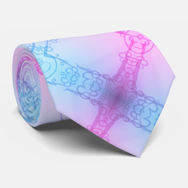 Cravate Électrique Néon rose bleu pastel Trans Pride Plaid (Roulé)