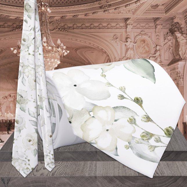 Cravate Élégance Blanche Premières Florales de Printemps M (Créateur téléchargé)