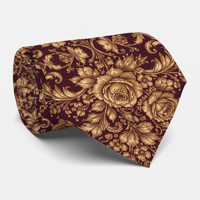 Cravate Élégance Florale Baroque Royale (Roulé)
