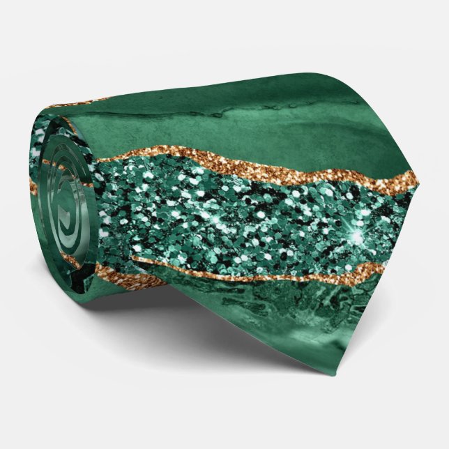 Cravate Élégant Agate Verte Paillettes Dorées Col Marbre (Roulé)