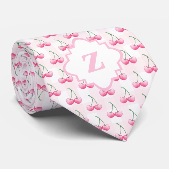Cravate Elégant aquarelle rose cerisier Monogramme (Roulé)