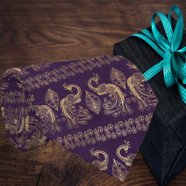 Cravate Elégant Bohème Bohème Rose Gold Peacock violet (Créateur téléchargé)