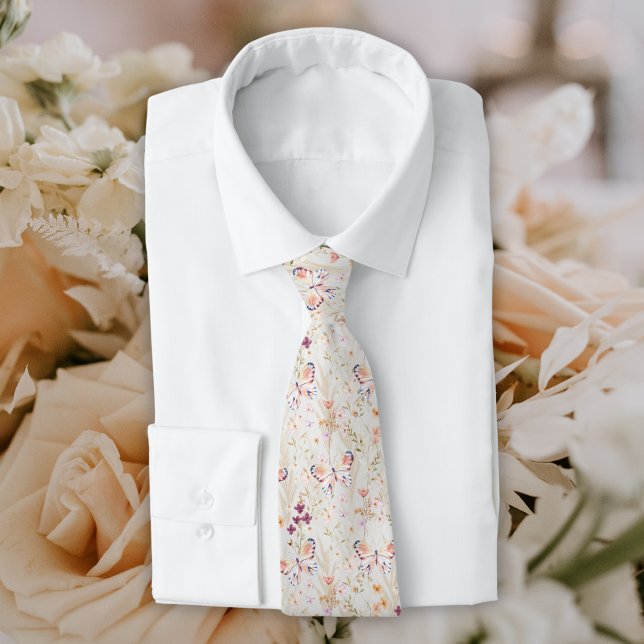 Cravate Élégant Boho Fleur sauvage Butterfly Groomsman (Créateur téléchargé)