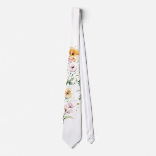 Cravate Elégant Boho Orange Rose Aquarelle Fleurs sauvages