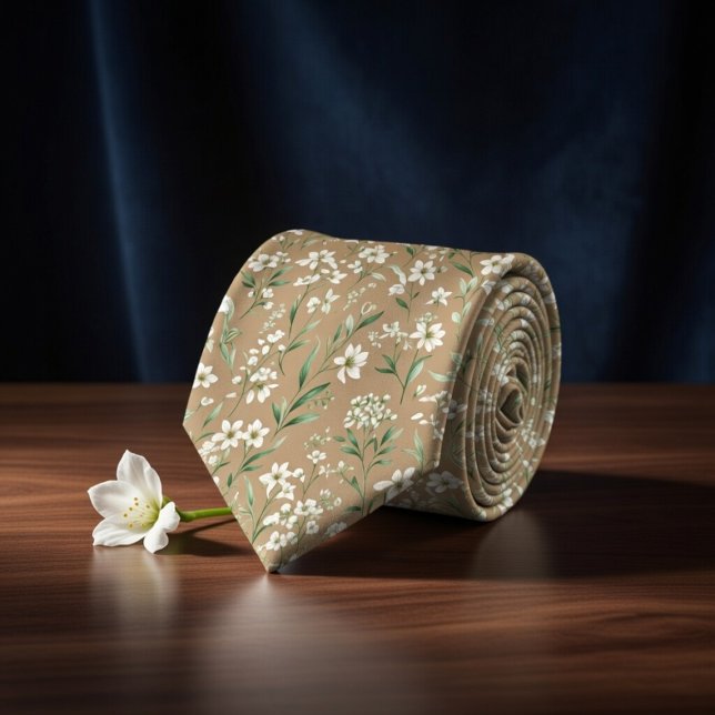 Cravate Élégant Botanique Beige (Créateur téléchargé)