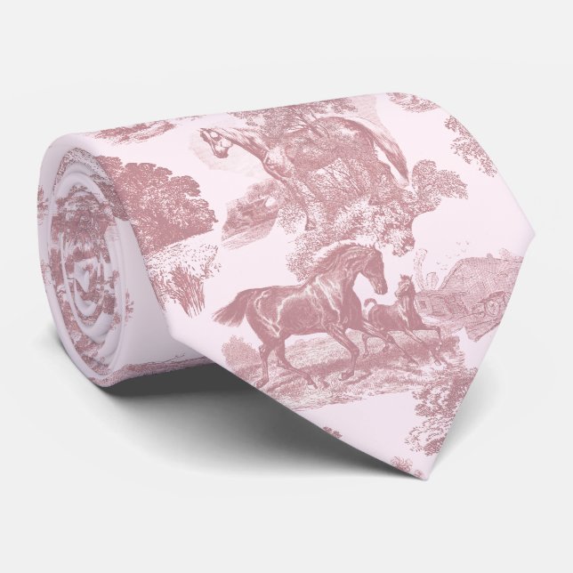 Cravate Elégant Chic Cheval Rose Toile (Roulé)