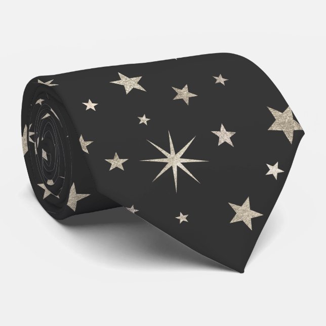 Cravate Élégant Classé Charcoal Gris Argent Stars Monogram (Roulé)