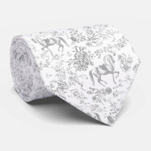 Cravate Élégant Classique Toile Équestre Grise et Blanche