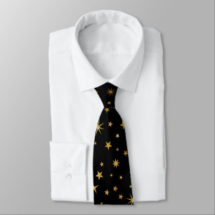 Cravate Élégant Classy Custom Monogram Black and Gold Star