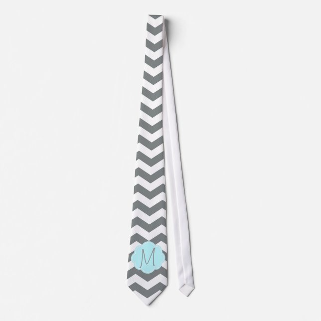 Cravate Élégant, cool, classique monogramme grisé Chevron (Devant)