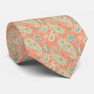 Cravate Elégant Corail & Mint Green Floral Paisley