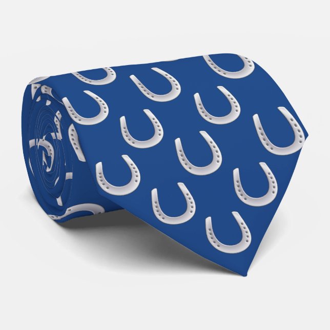 Cravate Élégant Derby Fer à Cheval Bleu et Argent (Roulé)