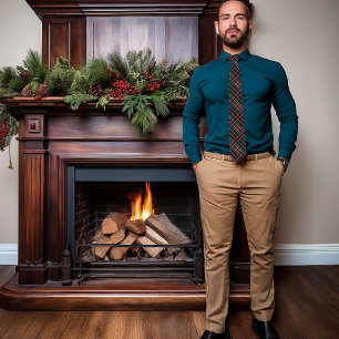 Cravate Elégant Dk Plaid Cranberry Blue Turquoise Holiday