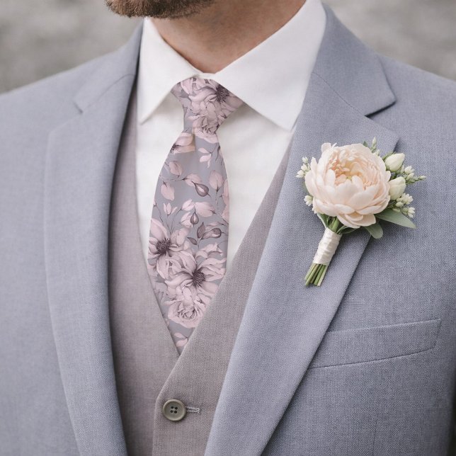 Cravate Elegant Dusty Mauve Botanical Necktie for Weddings (Créateur téléchargé)