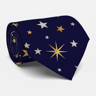 Cravate Élégant Elegant Or Etoiles Marine Blue Monogramme