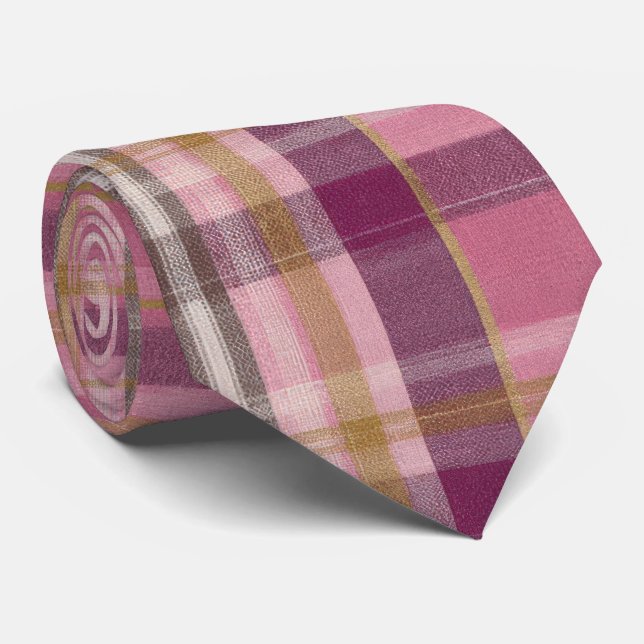 Cravate Élégant et classique motif carreaux gingham rose (Roulé)