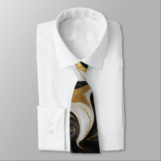 Cravate Elégant Faux Gold, noir et blanc marbré