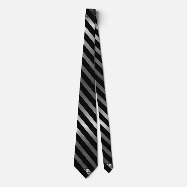 Cravate Elégant Faux Silver Shimmer et Black Stripes (Devant)