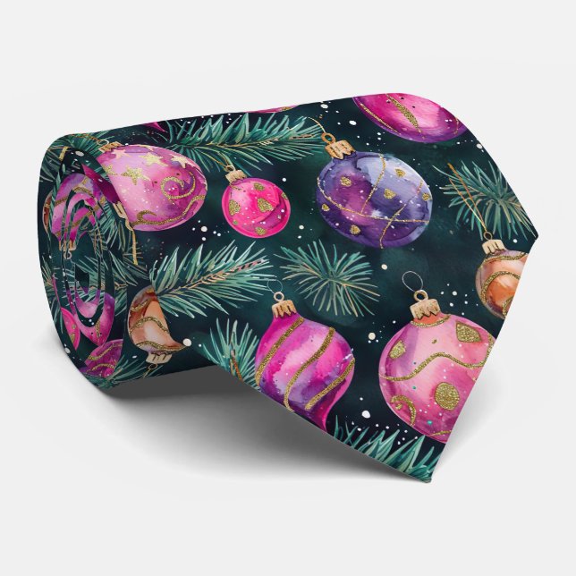 Cravate Elegant Festive Pink Christmas Baubles Pattern (Roulé)
