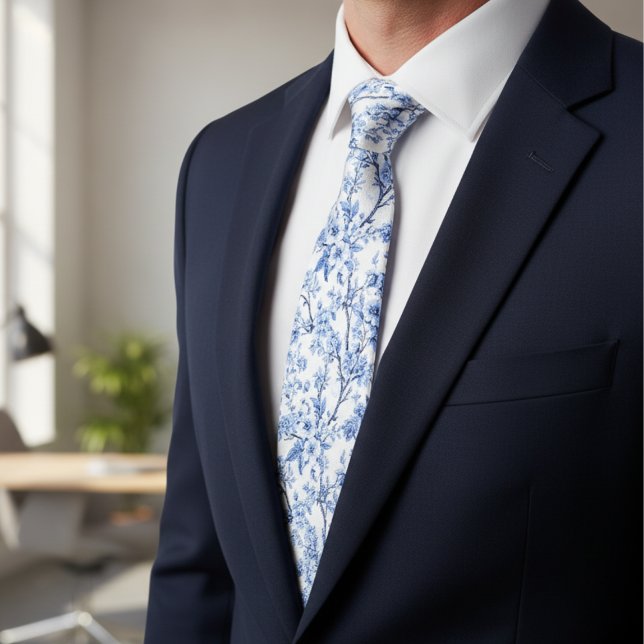 Cravate Élégant floral bleu vintage français (Créateur téléchargé)