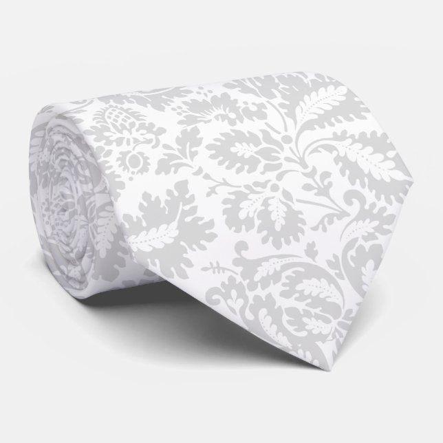 Cravate Élégant floral botanique gris (Roulé)