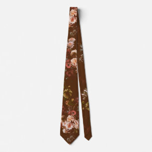 Cravate Élégant Floral Brun Foncé Humeur Vintage 