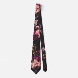 Cravate Élégant Floral Burgundy Foncé Vintage Humeur