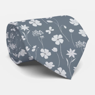 Cravate Élégant floral de fleurs sauvages bleu blanc pouss