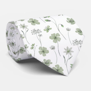 Cravate Élégant floral de fleurs sauvages vert sauge