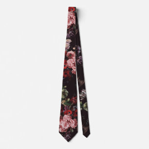 Cravate Élégant Floral Foncé Vintage 