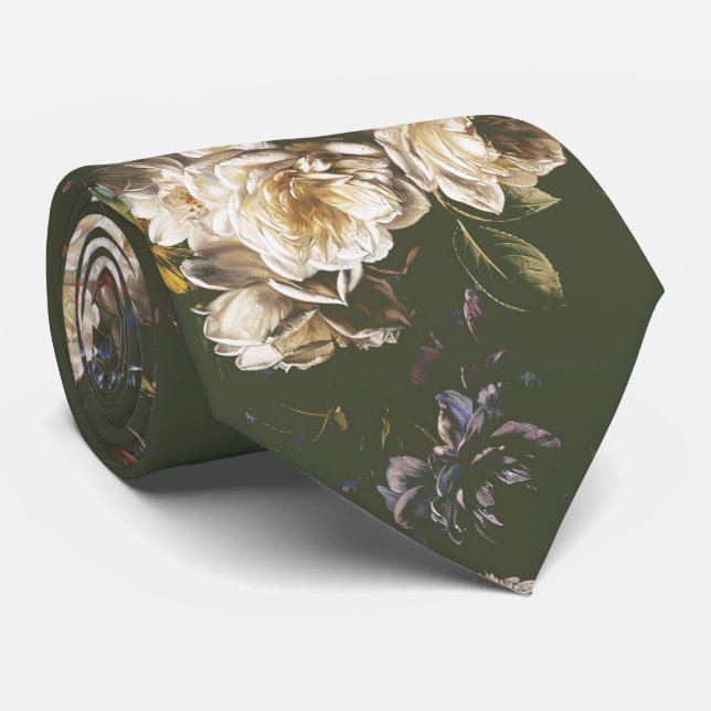 Cravate Élégant Floral Foncé Vintage  (Roulé)