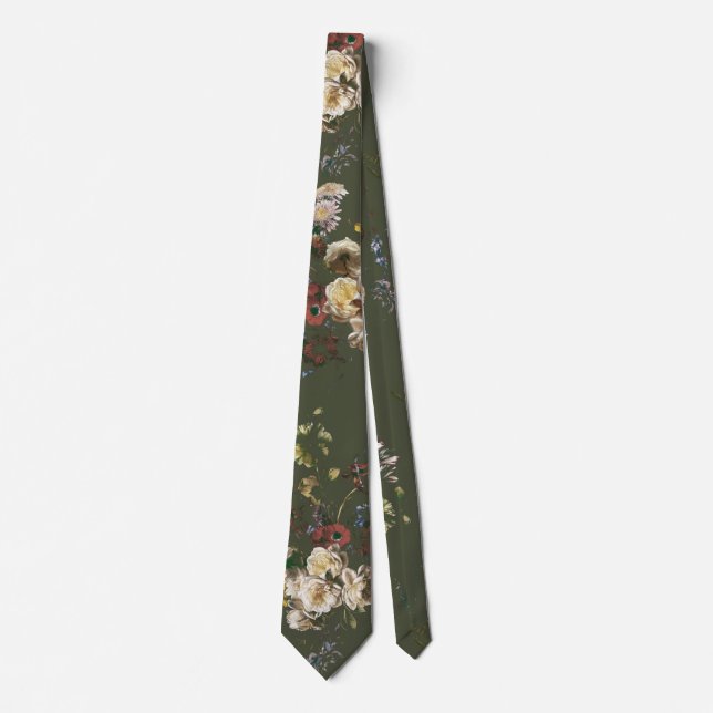Cravate Élégant Floral Foncé Vintage  (Devant)
