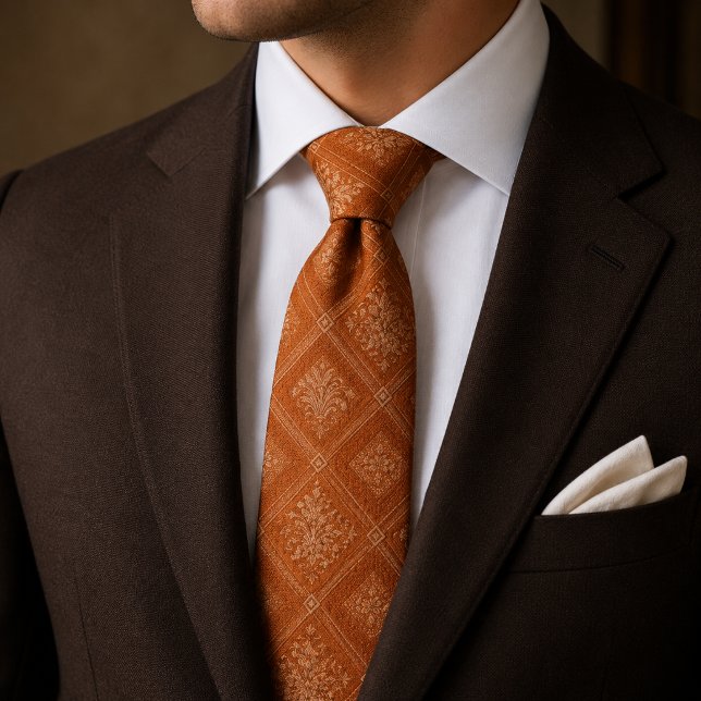 Cravate Élégant floral géométrique orange brûlé (Créateur téléchargé)